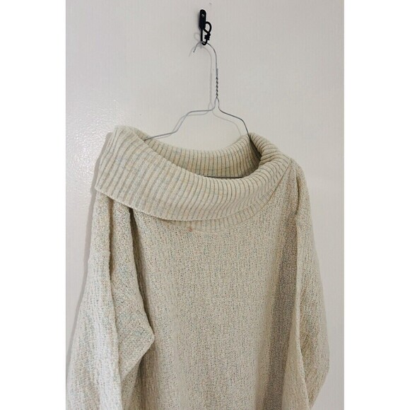 Helen Sue Vintage Beige Tinsel Cowl Neck Tunic Long Oversized Sweater Sz Sm/Med - Picture 2 of 7